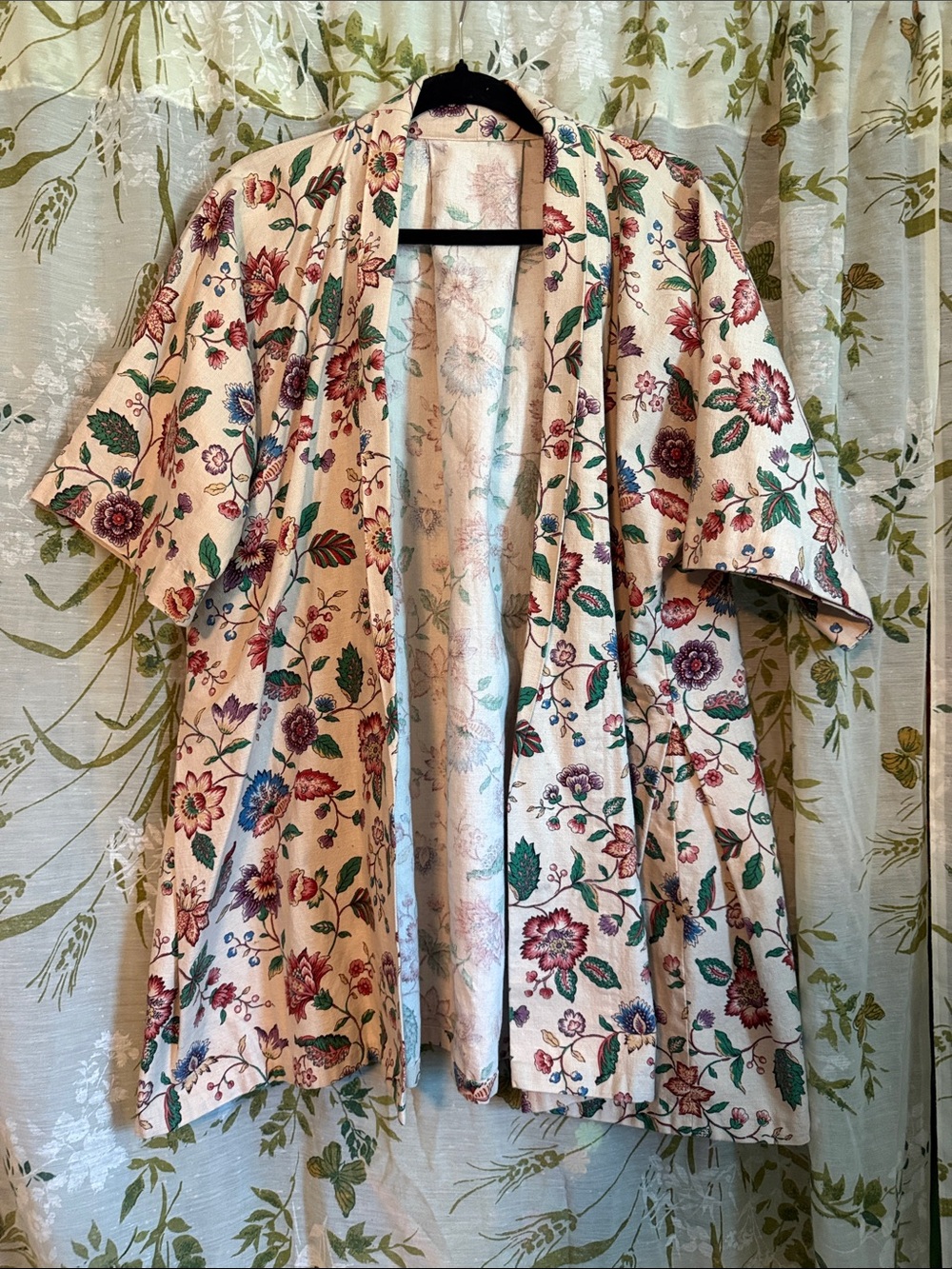 Floral Print Open Kimono or dress jacket Cream with Multi-Color Botanicals 3x